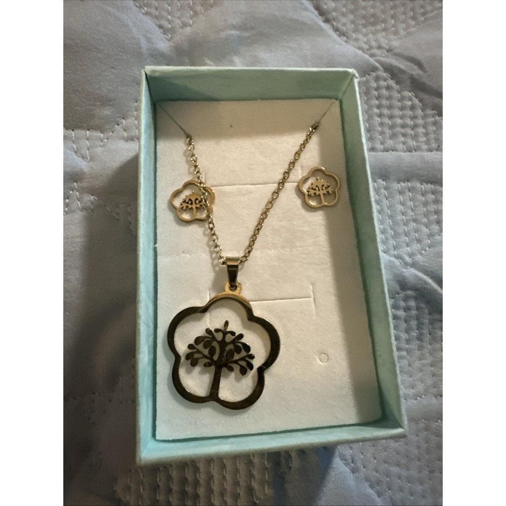 Tree Of Life Jewelry Set Stain Still Necklace And Stud earrings